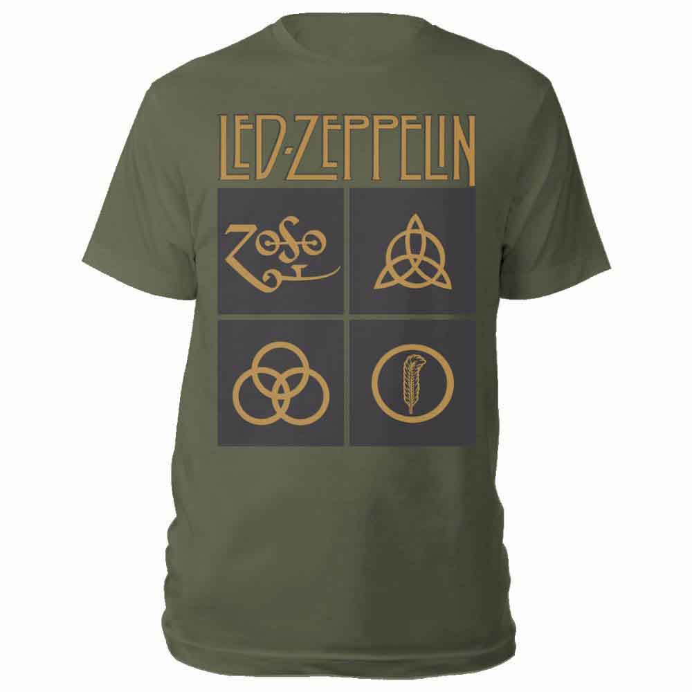 Led Zeppelin Gold Symbols in Black Square Green