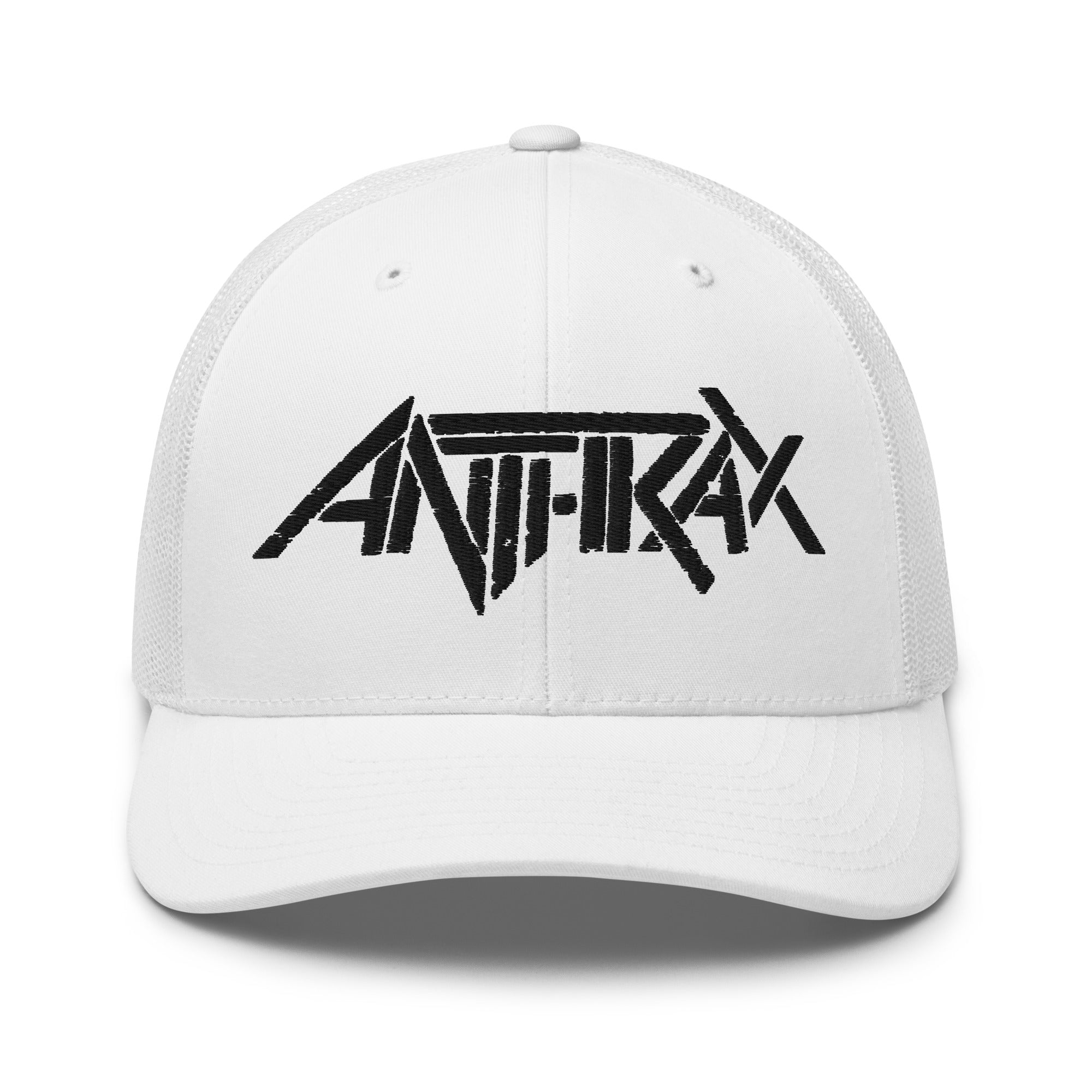 Merch Moment Anthrax - Black on White Trucker HD Embroidered Hat