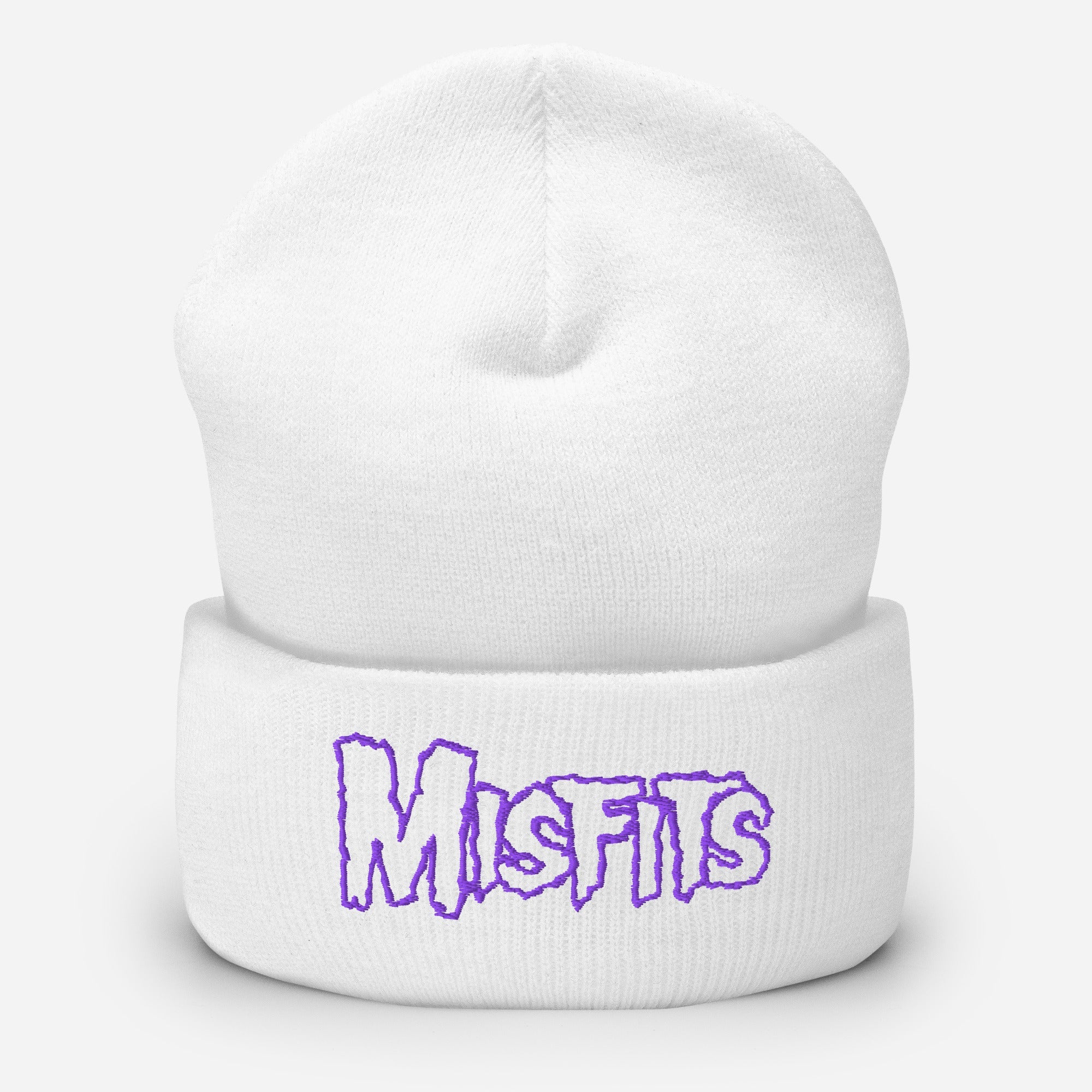Merch Moment Misfits - Purple on White Cuffed HD Embroidered Beanie