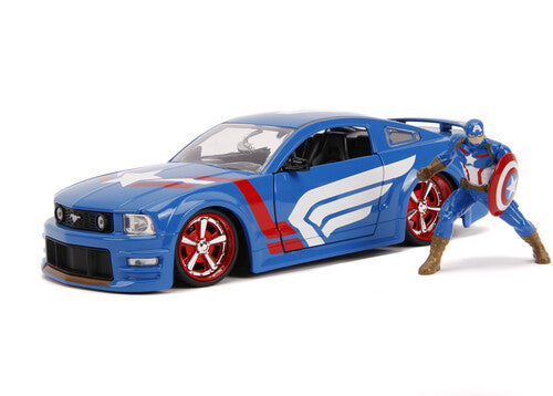 1:24 2006 Ford Mustang Gt W/Captain America Figure Marvel Avengers - 1:24 2006 Ford Mustang GT Die-Cast Car & Captain America Figure - Die-Cast Car