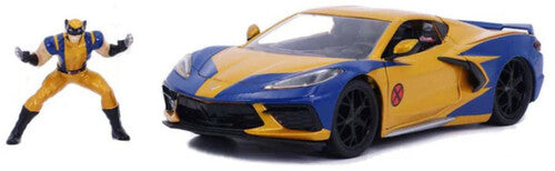 1:24 Hwr - '20 Corvette C8 W/Wolverine (4PC) Marvel X-Men - Hollywood Rides - 2020 Corvette C8 Die-Cast Car & Wolverine Figure - Die-Cast Car