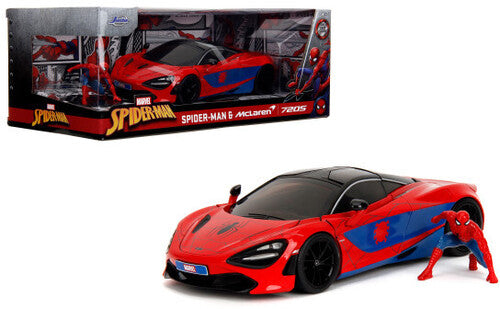 1:24 Hwr - McLaren 720s W/Spiderman (4PC) Marvel Spider-Man - Hollywood Rides - 1:24 McLaren 720S Die-Cast Car & Spider-Man Figure - Die-Cast Car