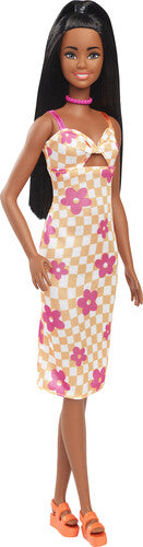 Barbie Barbie Fashionistas Doll #233 in Checkered Flower Midi Dress, Black Hair - Collectible Doll