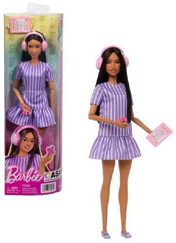 Barbie Collector Barbie Fashionistas Doll #245 in Purple Striped Dress, Autistic Barbie With Accessories - CD Album