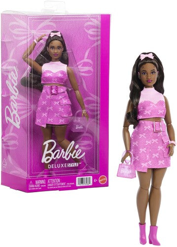 Barbie Deluxe Style Barbie Deluxe Style Fashion Doll #10 in Pink Denim Top & Skirt Set With Bow Print, Black Hair