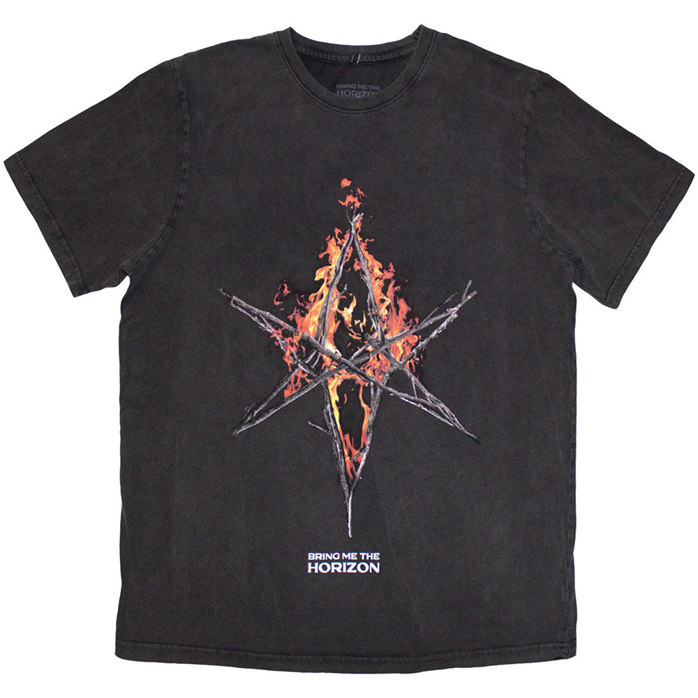 Bring Me The Horizon Flame Hex & Text Logo Grey
