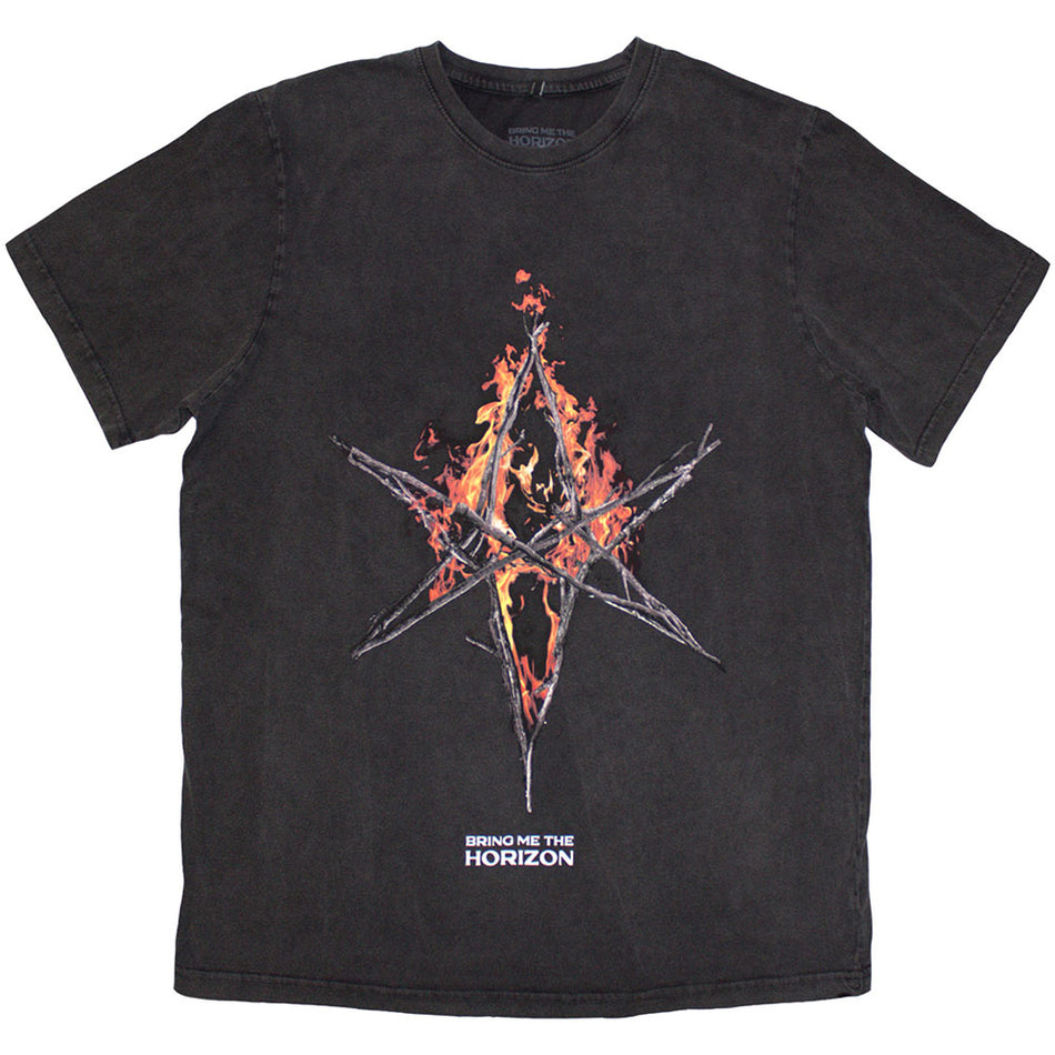 Bring Me The Horizon Flame Hex & Text Logo Grey