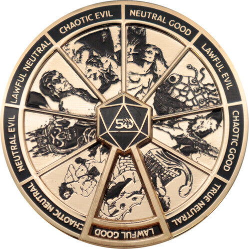 D&D Gold Colored Alignment Spinner Pin Badge Dungeons & Dragons: 50th Anniversary - Limited Edition Pin Badge - Alignment Spinner Antique Gold - Collectibles