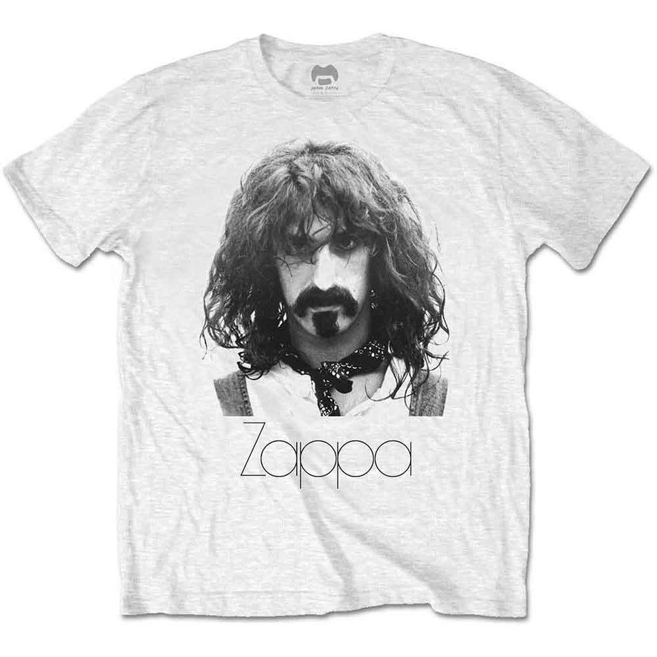 Frank Zappa Thin Logo Portrait White