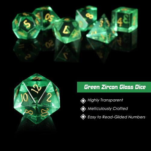Glass Dice Emerald Zircon 7Pcs Set Glass Dice Emerald Zircon 7pcs Set - Collectible Accessory