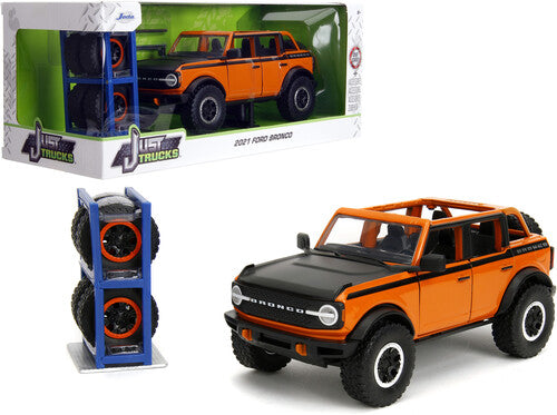 Jada Jt 1/24 2021 Ford Bronco with Rack (Orange) Just Trucks - 1:24 2021 Ford Bronco Die-Cast Truck with Rack (Orange) - Die-Cast Truck
