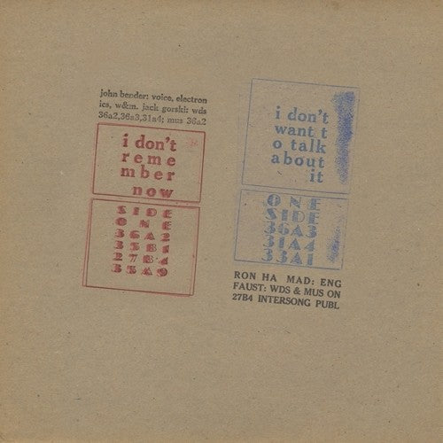 JOHN BENDER I Don't Remember Now / I Don't Want to Talk About - Record Album - Vinyl LP