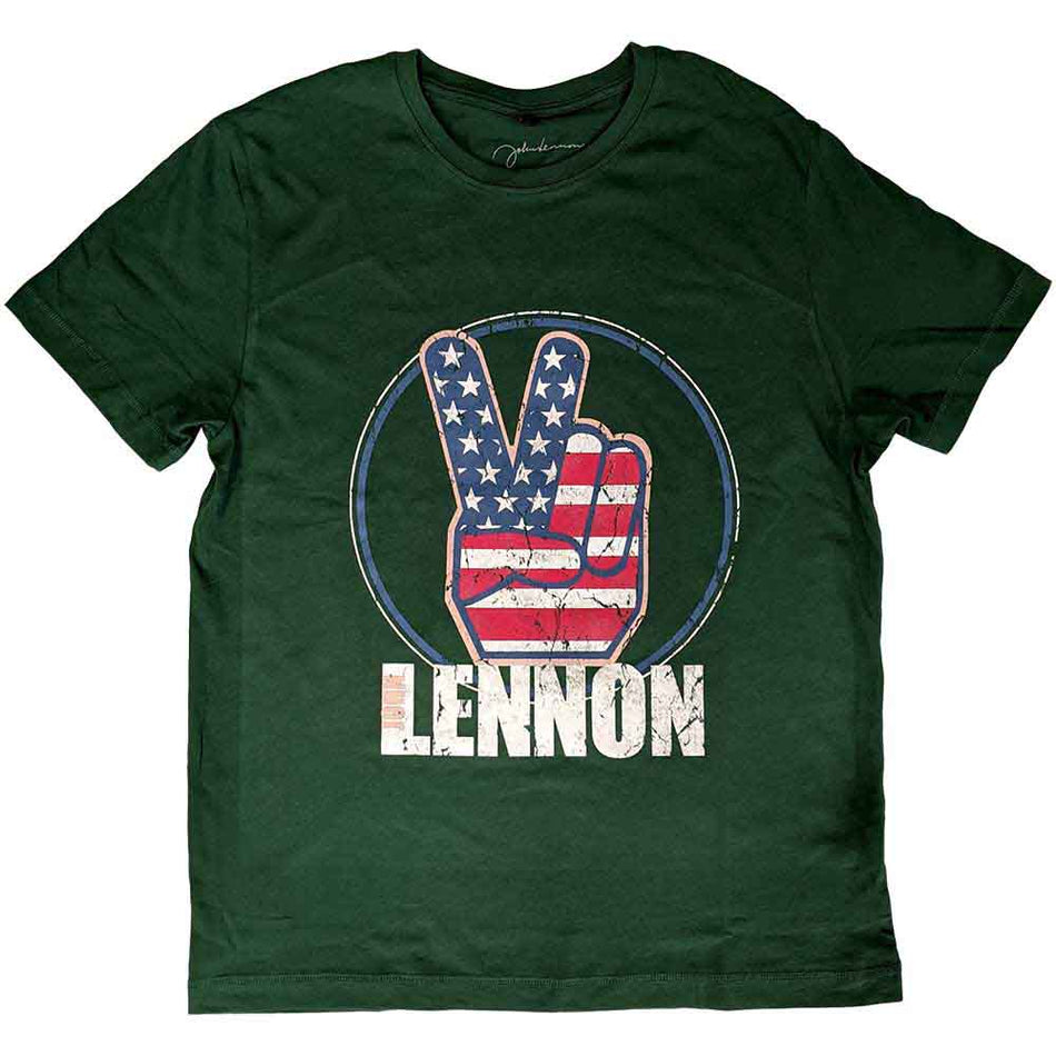 John Lennon Peace Fingers US Flag Green