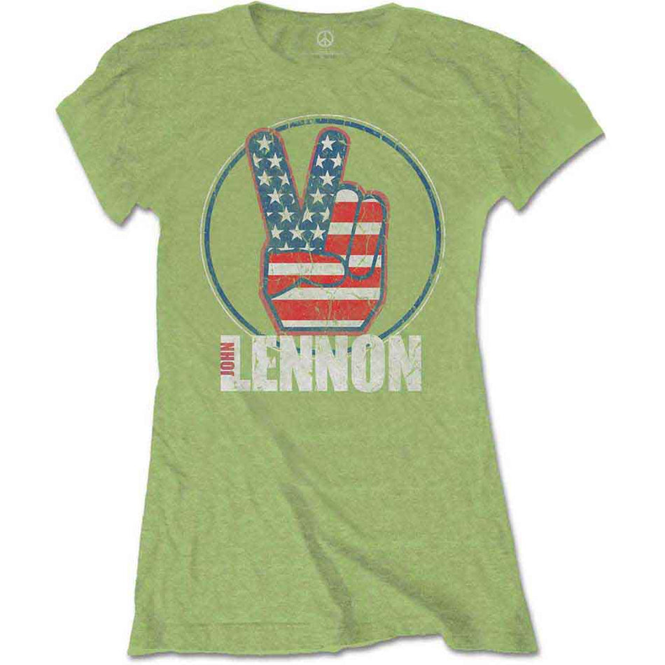 John Lennon Peace Fingers US Flag Green