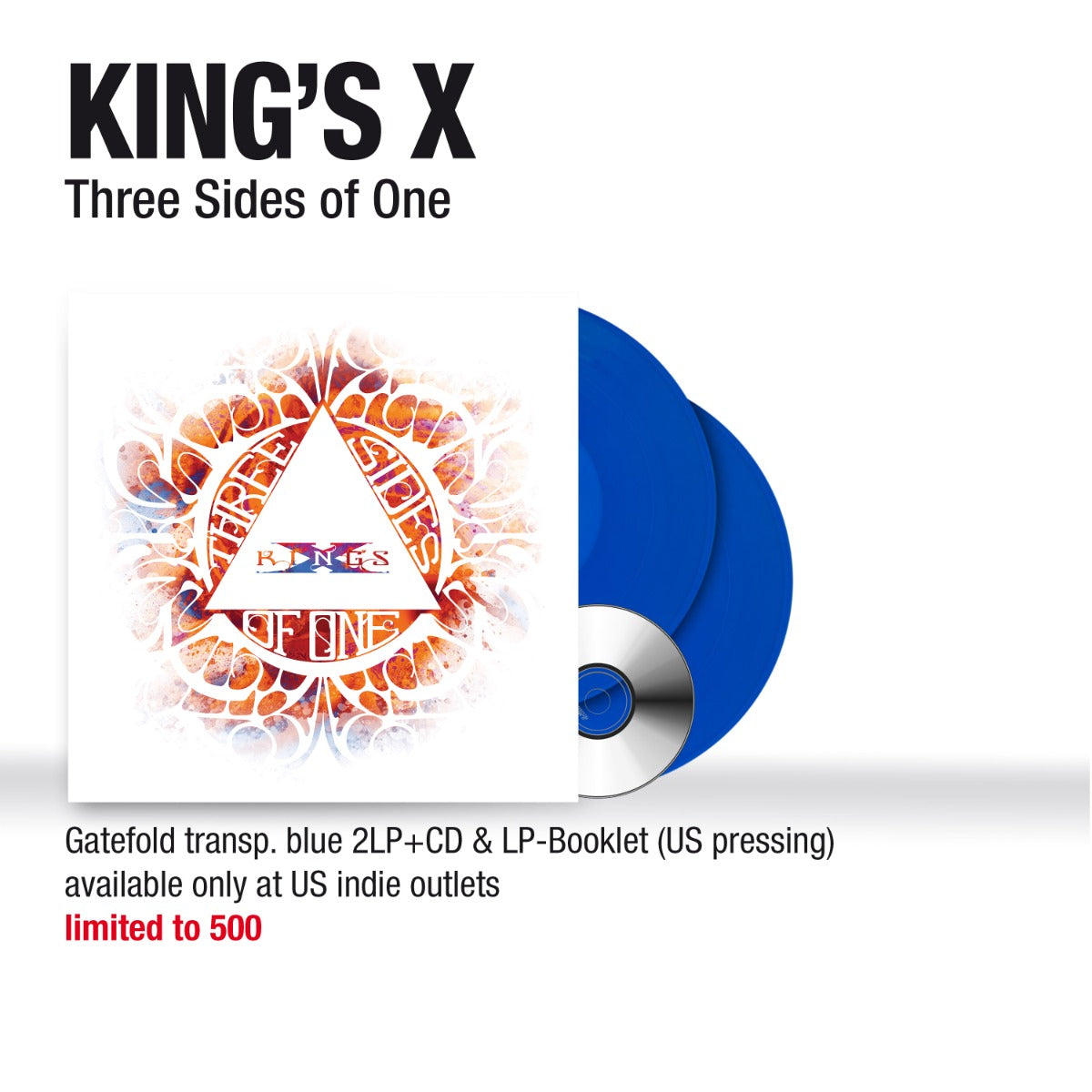 King's X Three Sides Of One (Gatefold LP Jacket, Booklet, With CD, Clear Vinyl, Blue)