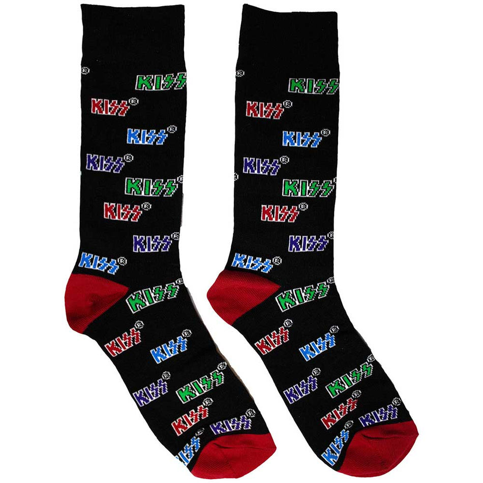 Kiss Coloured Logos Pattern Black