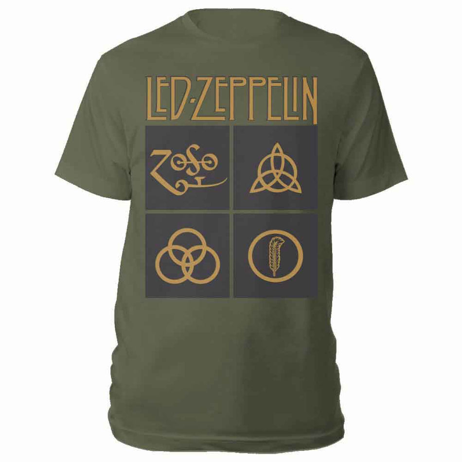 Led Zeppelin Gold Symbols in Black Square Green