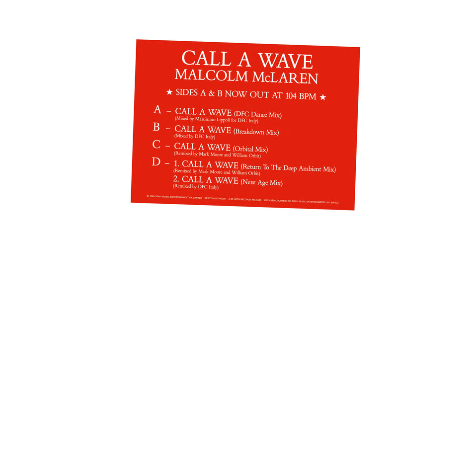 MALCOLM MCLAREN AND THE BOOTZILLA ORCHESTRA Call A Wave Remixes