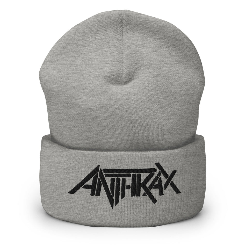 Merch Moment Anthrax - Black on Grey Cuffed HD Embroidered Beanie