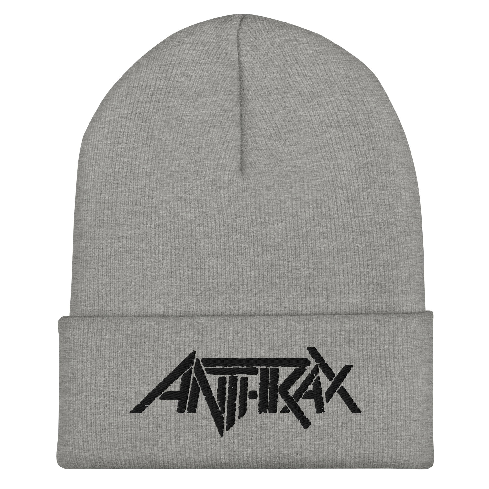 Merch Moment Anthrax - Black on Grey Cuffed HD Embroidered Beanie