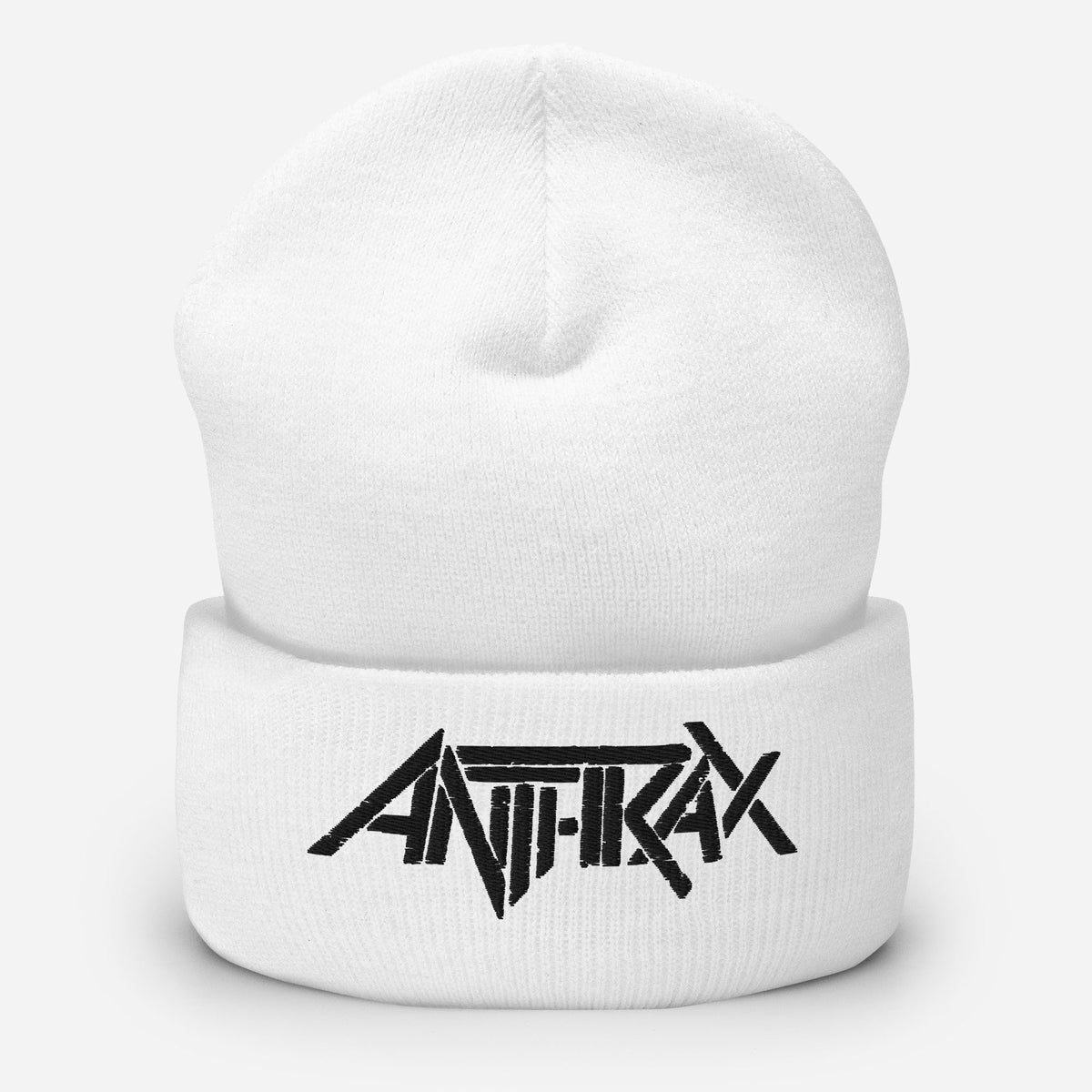 Merch Moment Anthrax - Black on White Cuffed HD Embroidered Beanie