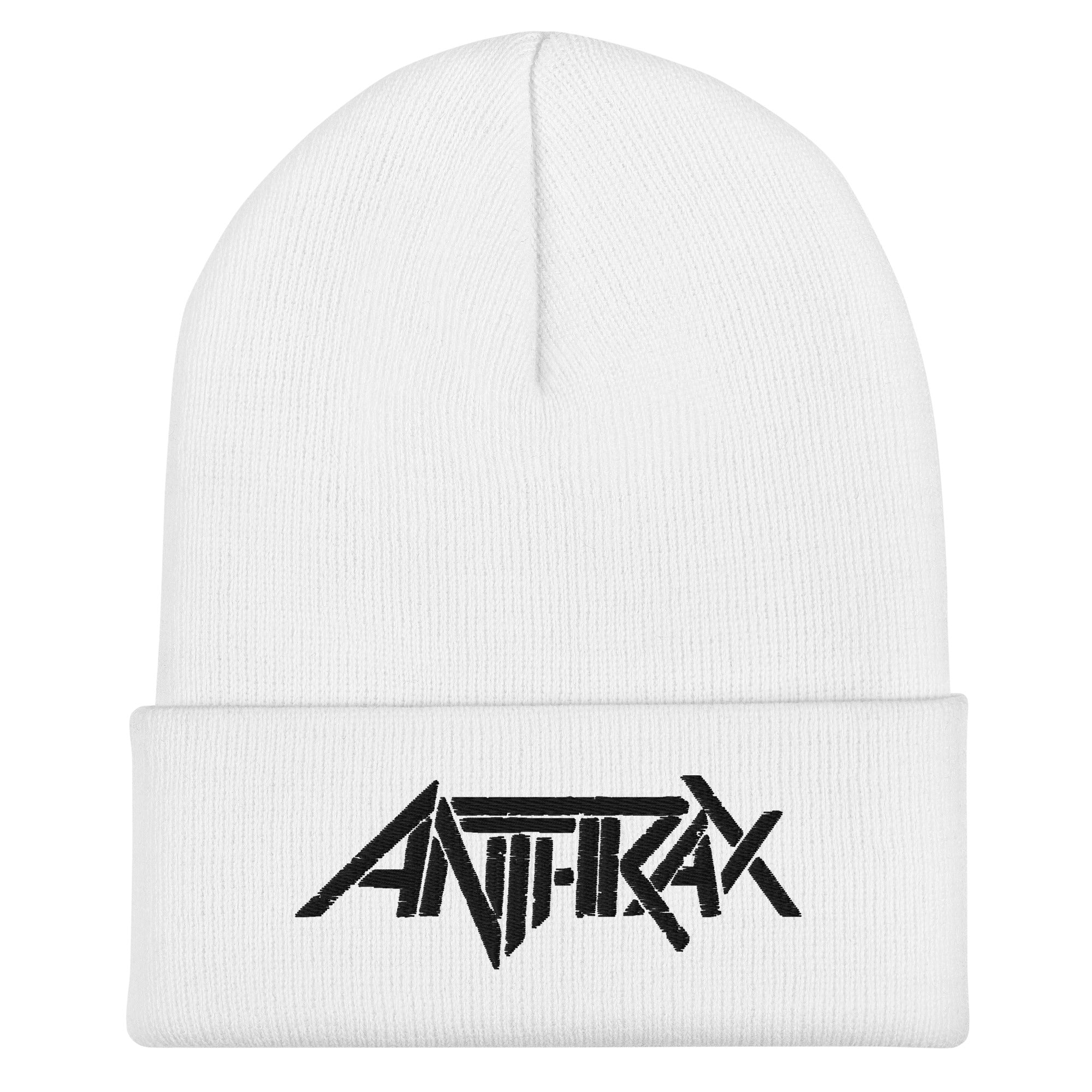 Merch Moment Anthrax - Black on White Cuffed HD Embroidered Beanie