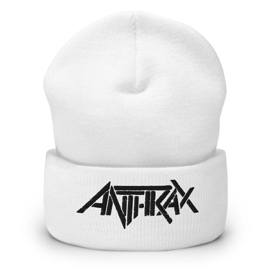 Merch Moment Anthrax - Black on White Cuffed HD Embroidered Beanie
