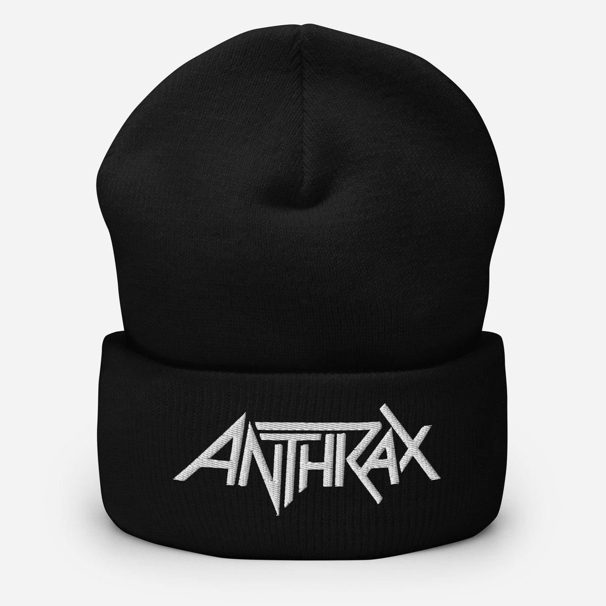 Merch Moment Anthrax - White on Black Cuffed HD Embroidered Beanie