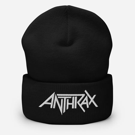 Merch Moment Anthrax - White on Black Cuffed HD Embroidered Beanie