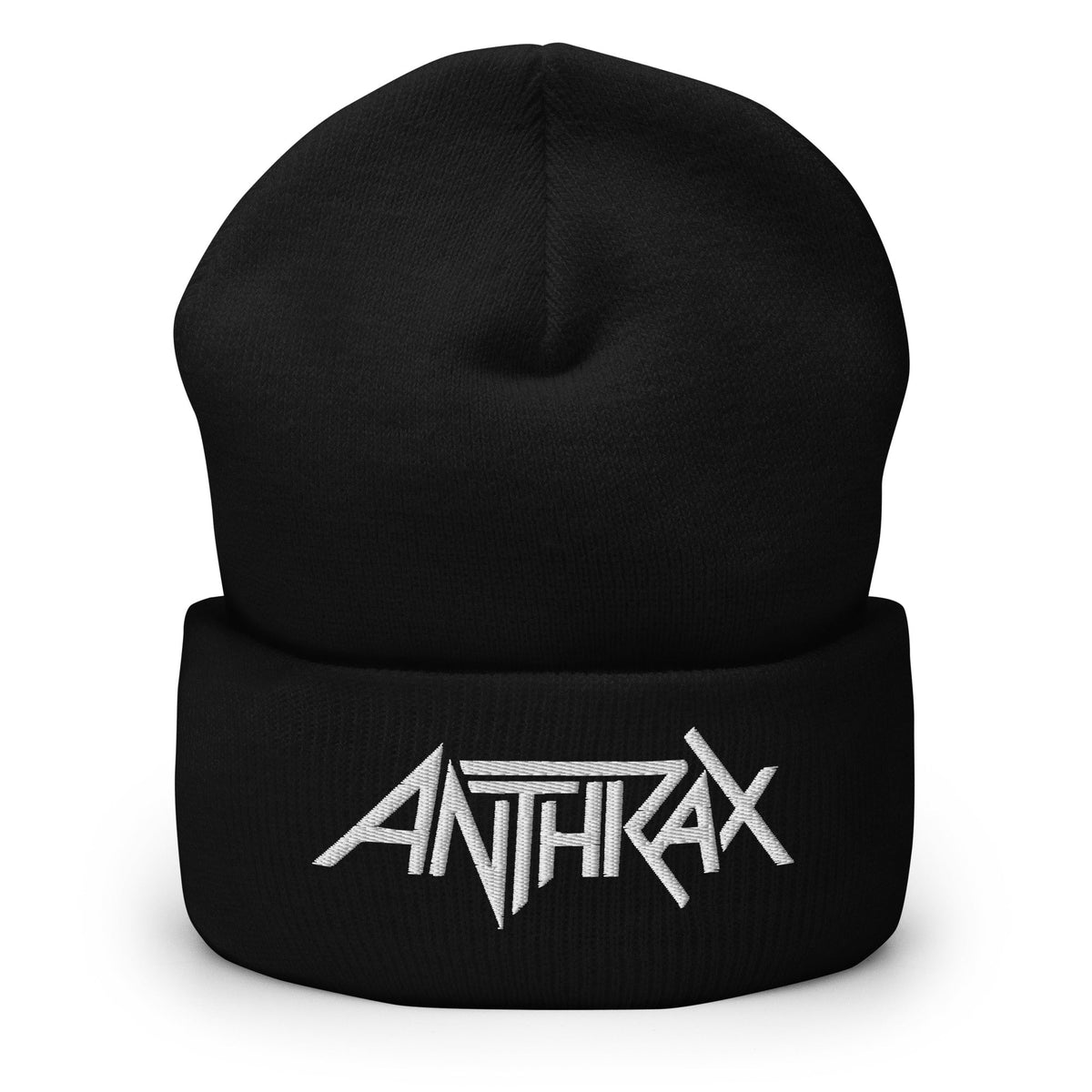 Merch Moment Anthrax - White on Black Cuffed HD Embroidered Beanie