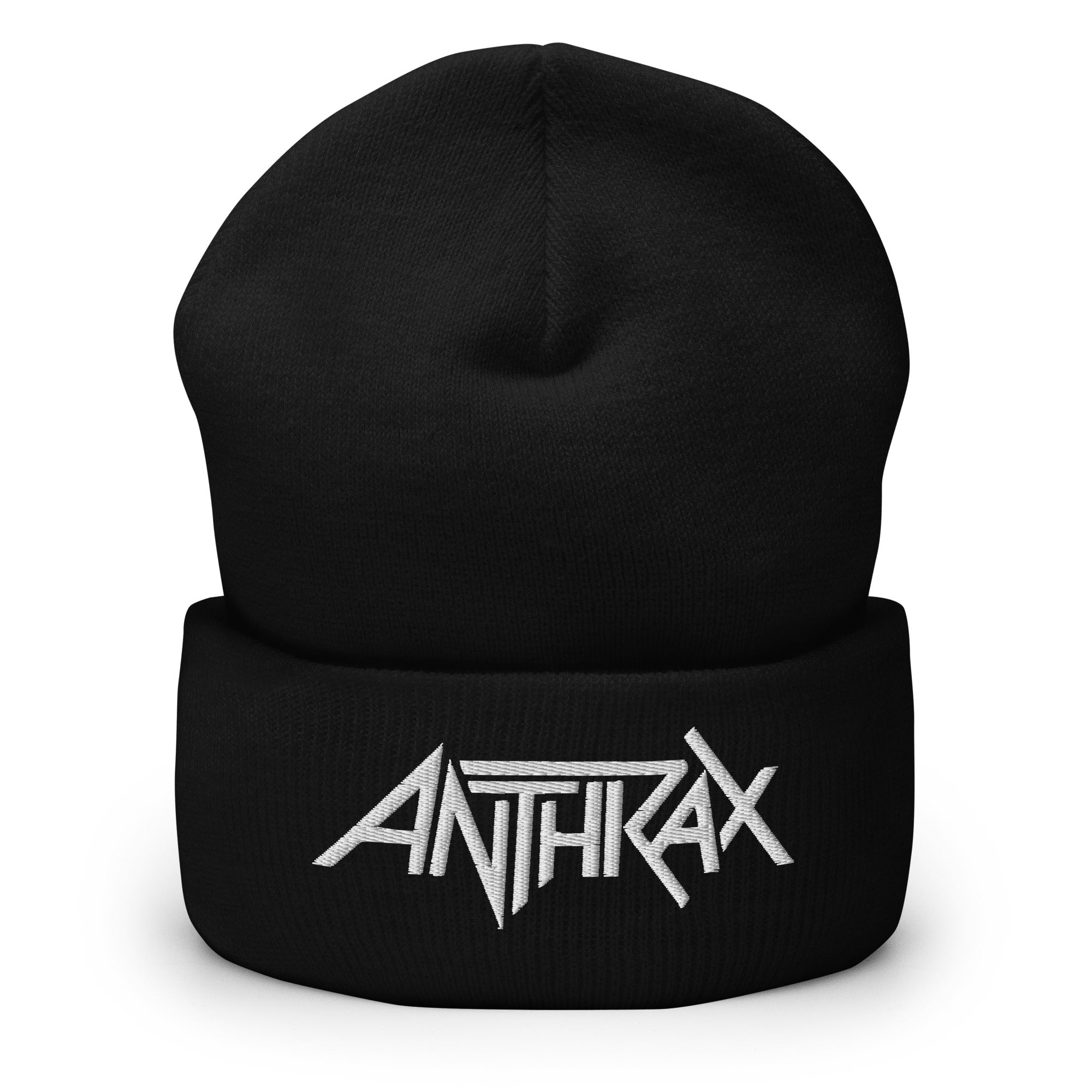 Merch Moment Anthrax - White on Black Cuffed HD Embroidered Beanie