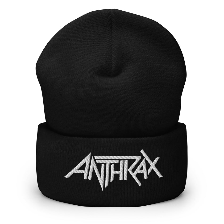 Merch Moment Anthrax - White on Black Cuffed HD Embroidered Beanie