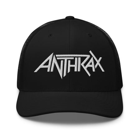 Merch Moment Anthrax - White on Black Trucker HD Embroidered Hat