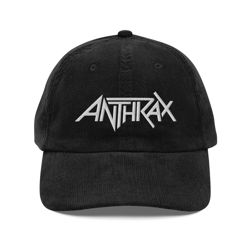 Merch Moment Anthrax - White on Black Vintage Corduroy HD Embroidered Cap