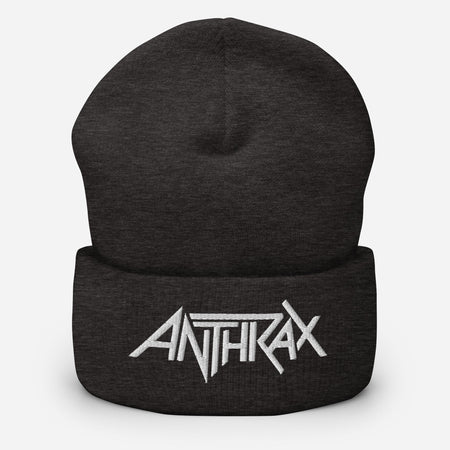Merch Moment Anthrax - White on Dark Grey Cuffed HD Embroidered Beanie