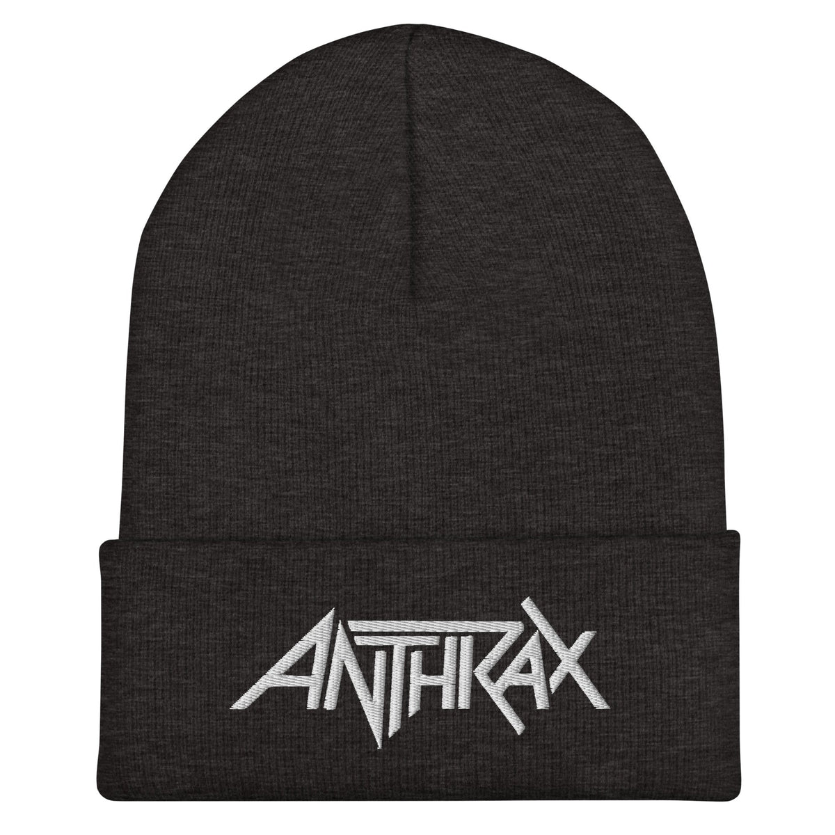 Merch Moment Anthrax - White on Dark Grey Cuffed HD Embroidered Beanie