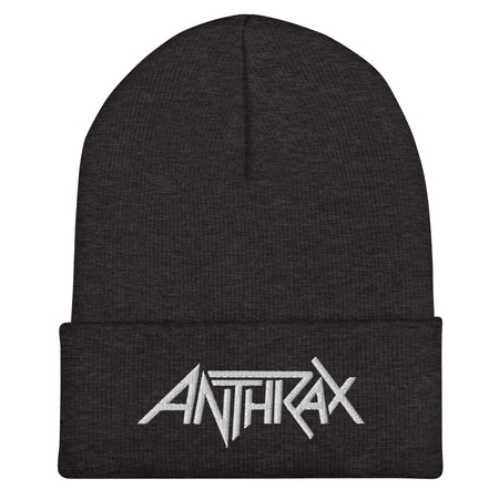 Merch Moment Anthrax - White on Dark Grey Cuffed HD Embroidered Beanie