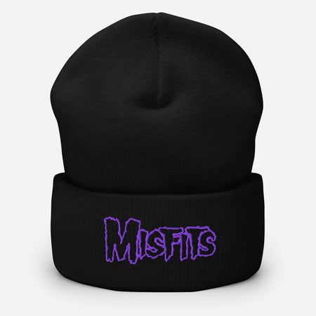 Merch Moment Misfits - Purple on Black Cuffed HD Embroidered Beanie
