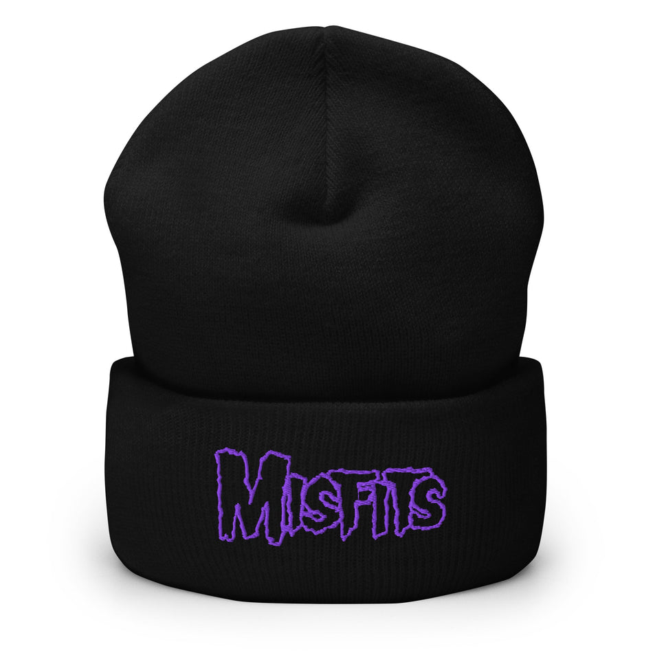 Merch Moment Misfits - Purple on Black Cuffed HD Embroidered Beanie