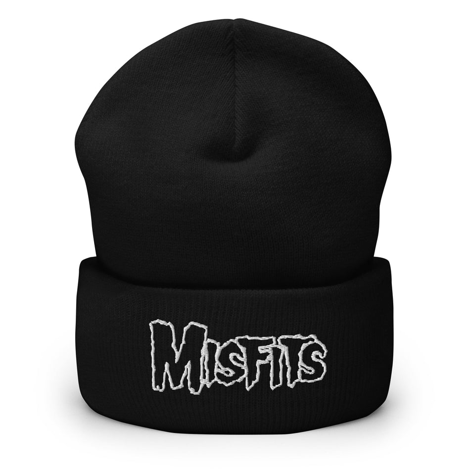 Merch Moment Misfits - White on Black Cuffed HD Embroidered Beanie