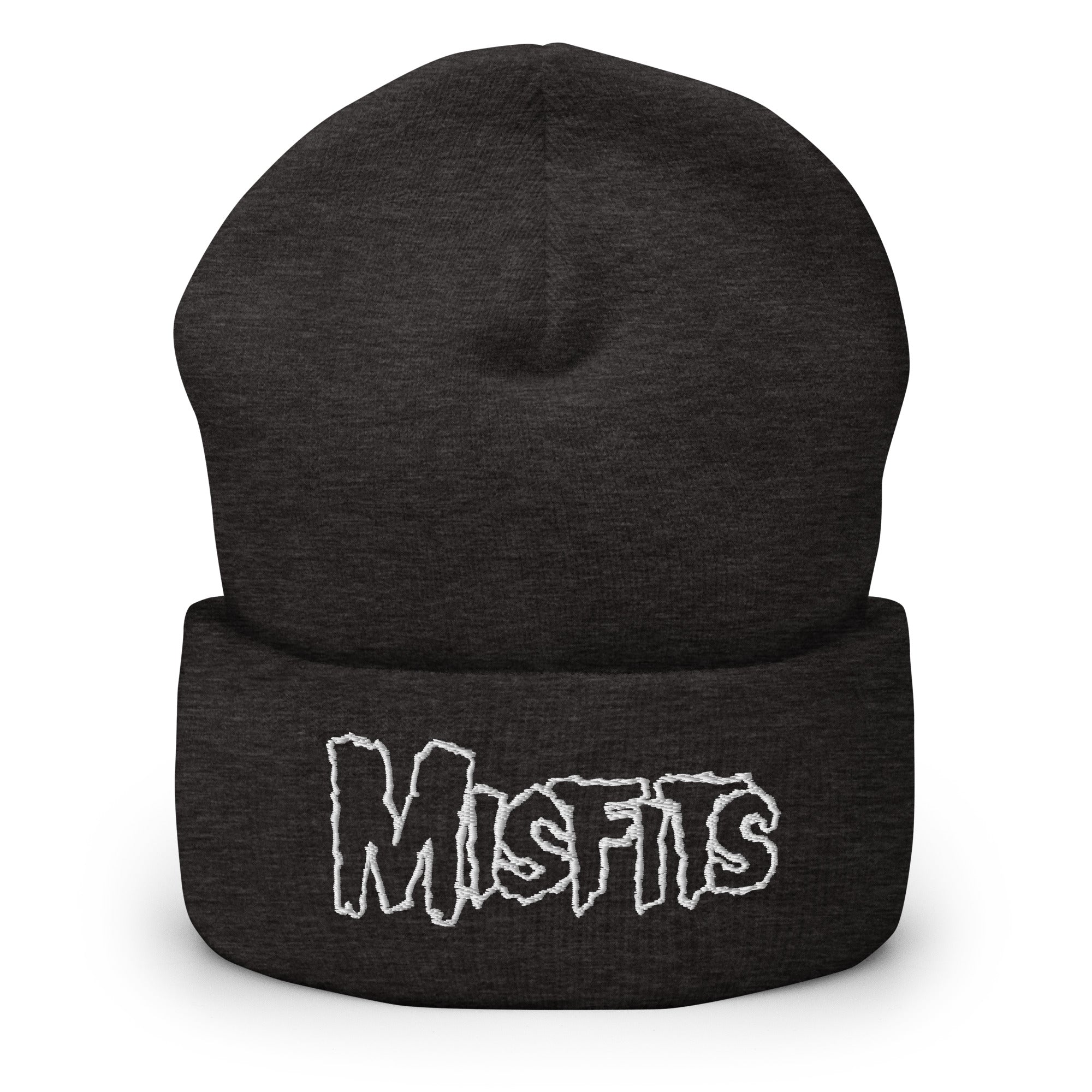 Merch Moment Misfits - White on Dark Gray Cuffed HD Embroidered Beanie