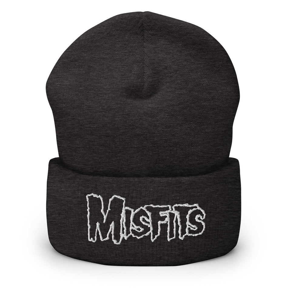 Merch Moment Misfits - White on Dark Gray Cuffed HD Embroidered Beanie