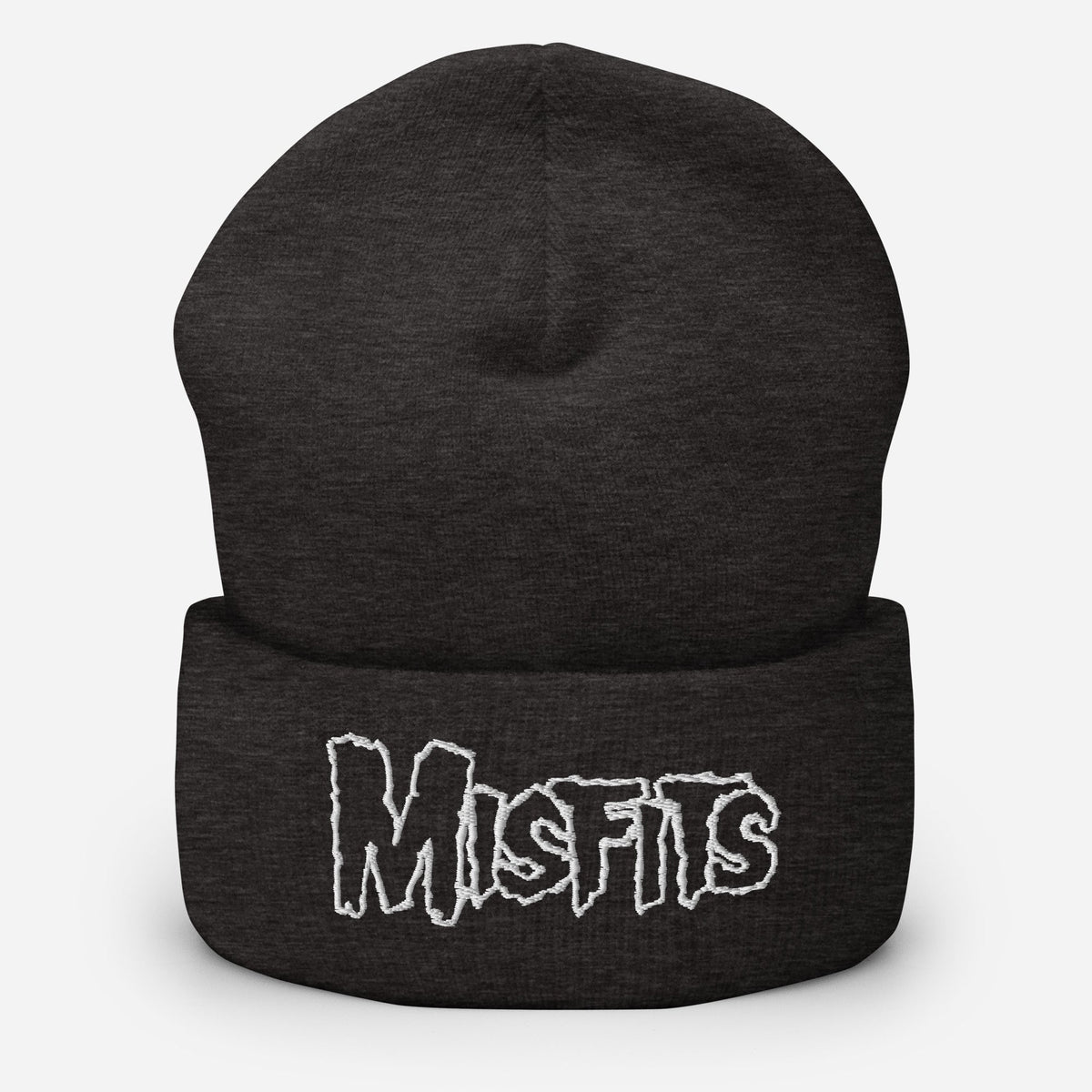 Merch Moment Misfits - White on Dark Gray Cuffed HD Embroidered Beanie