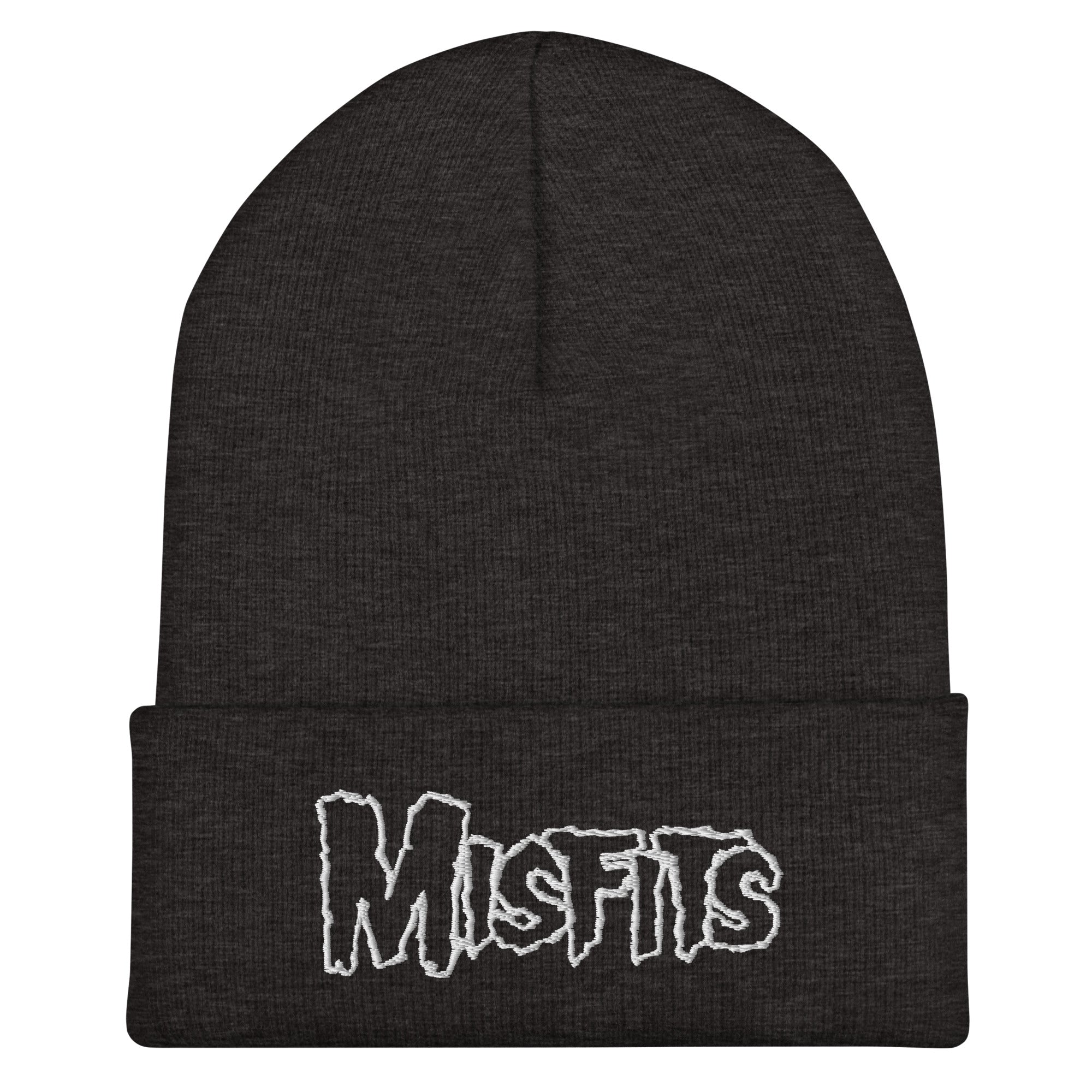 Merch Moment Misfits - White on Dark Gray Cuffed HD Embroidered Beanie