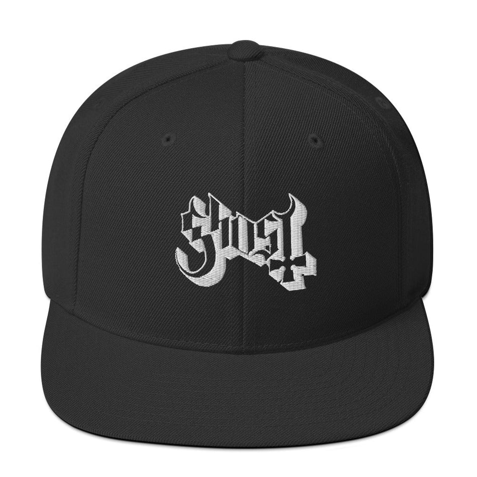 MerchMoment Ghost Classic Logo White Embroidered Snap Back Hat
