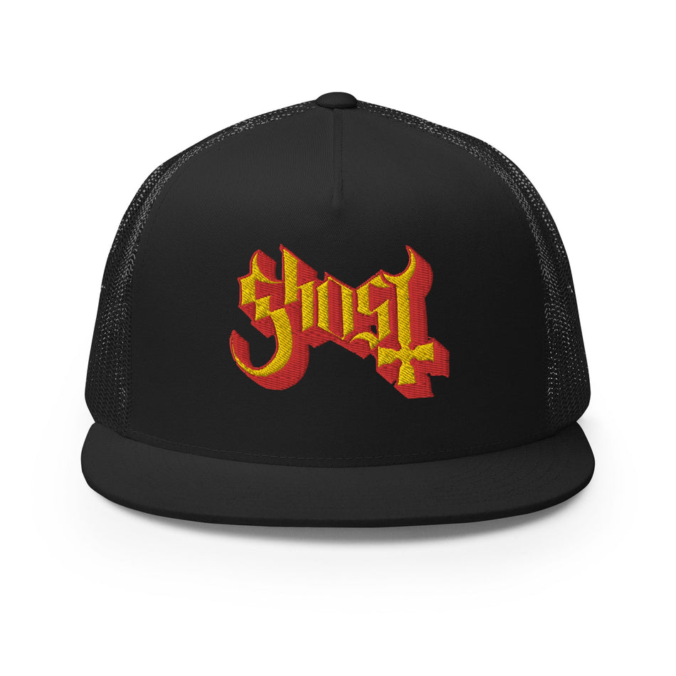 MerchMoment Ghost Embroidered Logo Trucker Hat