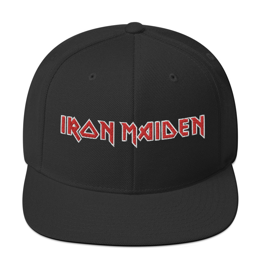 MerchMoment Iron Maiden Classic Logo Black Embroidered Snap Back Hat