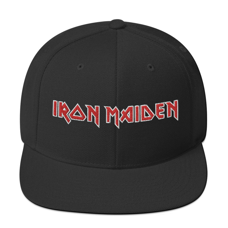 MerchMoment Iron Maiden Classic Logo Black Embroidered Snap Back Hat