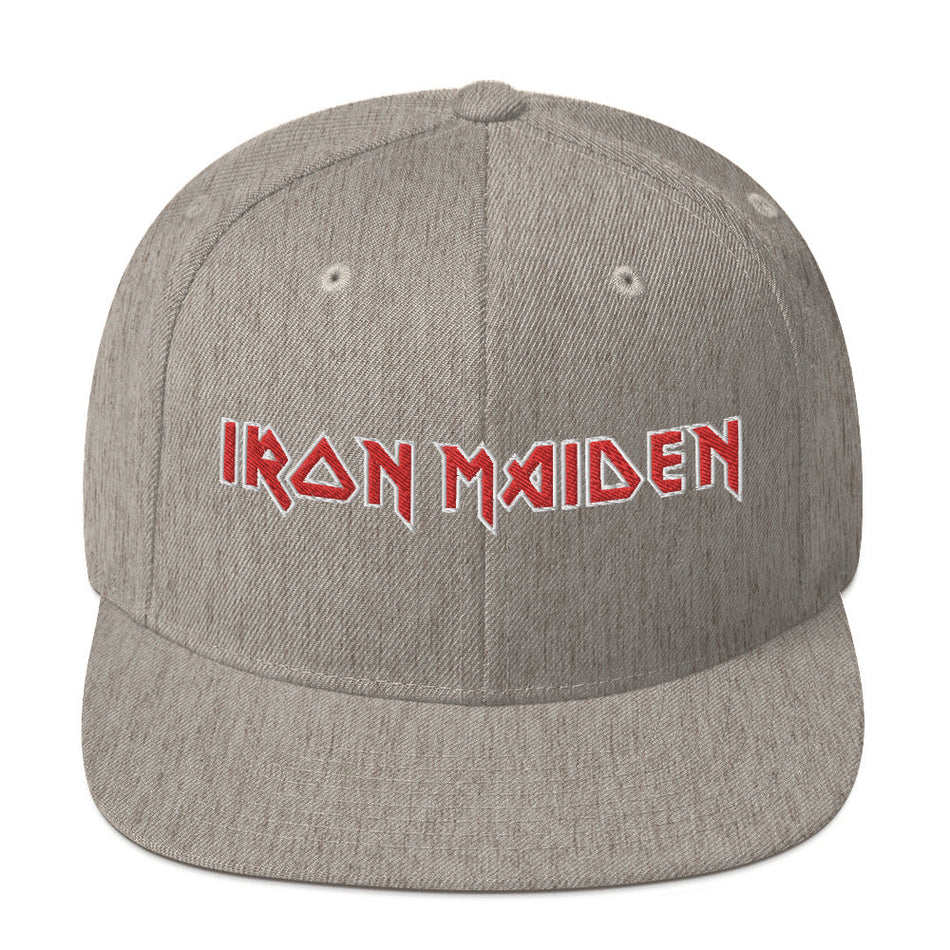 MerchMoment Iron Maiden Classic Logo Grey Embroidered Snap Back Hat