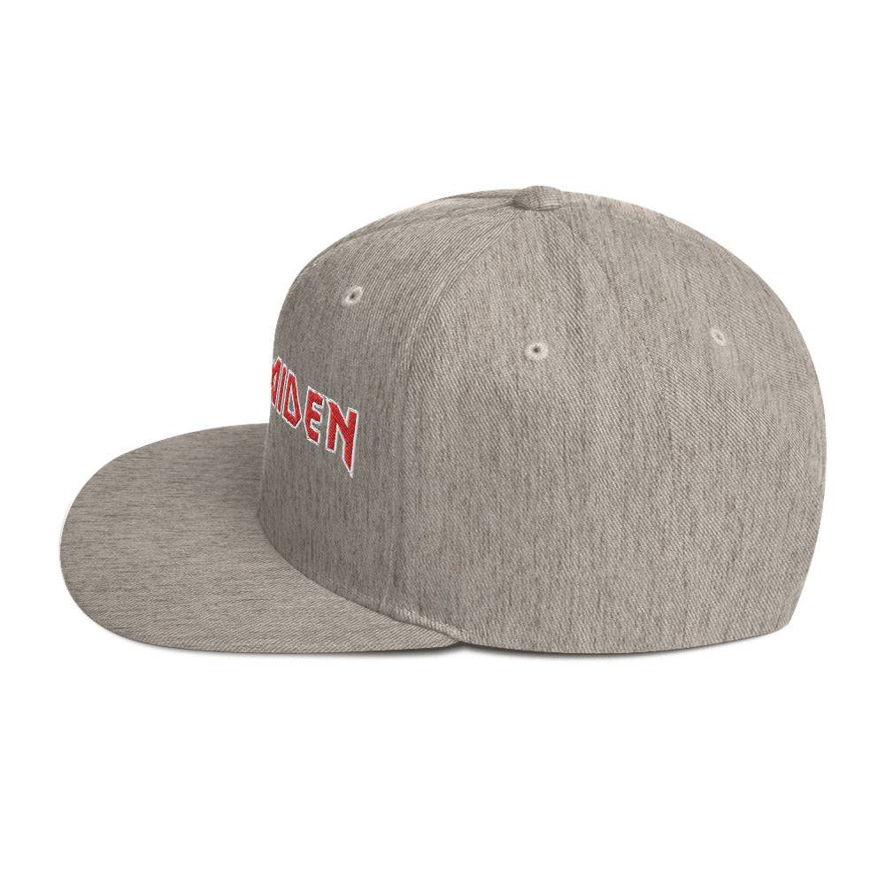 MerchMoment Iron Maiden Classic Logo Grey Embroidered Snap Back Hat
